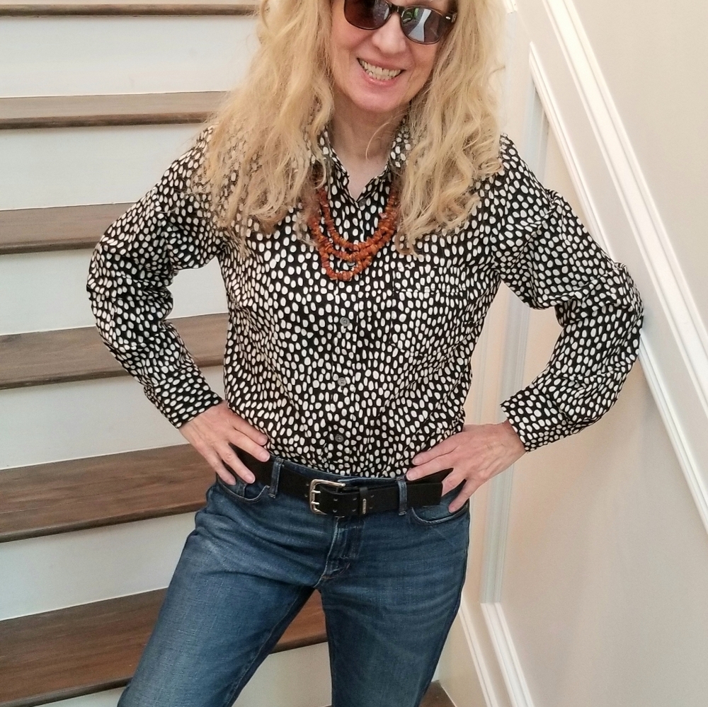 J. Crew Animal Print Stretch Cotton Blouse, Size Medium